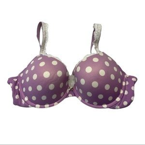 SOMA embraceable Push-Up padded bra lavender w/white polka dots & Lace Trim 36C